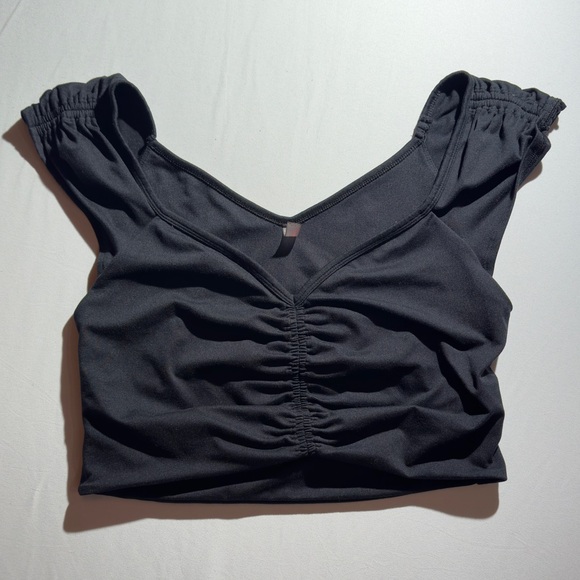 FP Movement by Free People Tops - FP Movement Free People Breathe Deeper Crop Top Ruched V-Neck Open Back Black